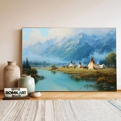 Native American Riverside Waterscape Oil Painting - image 3