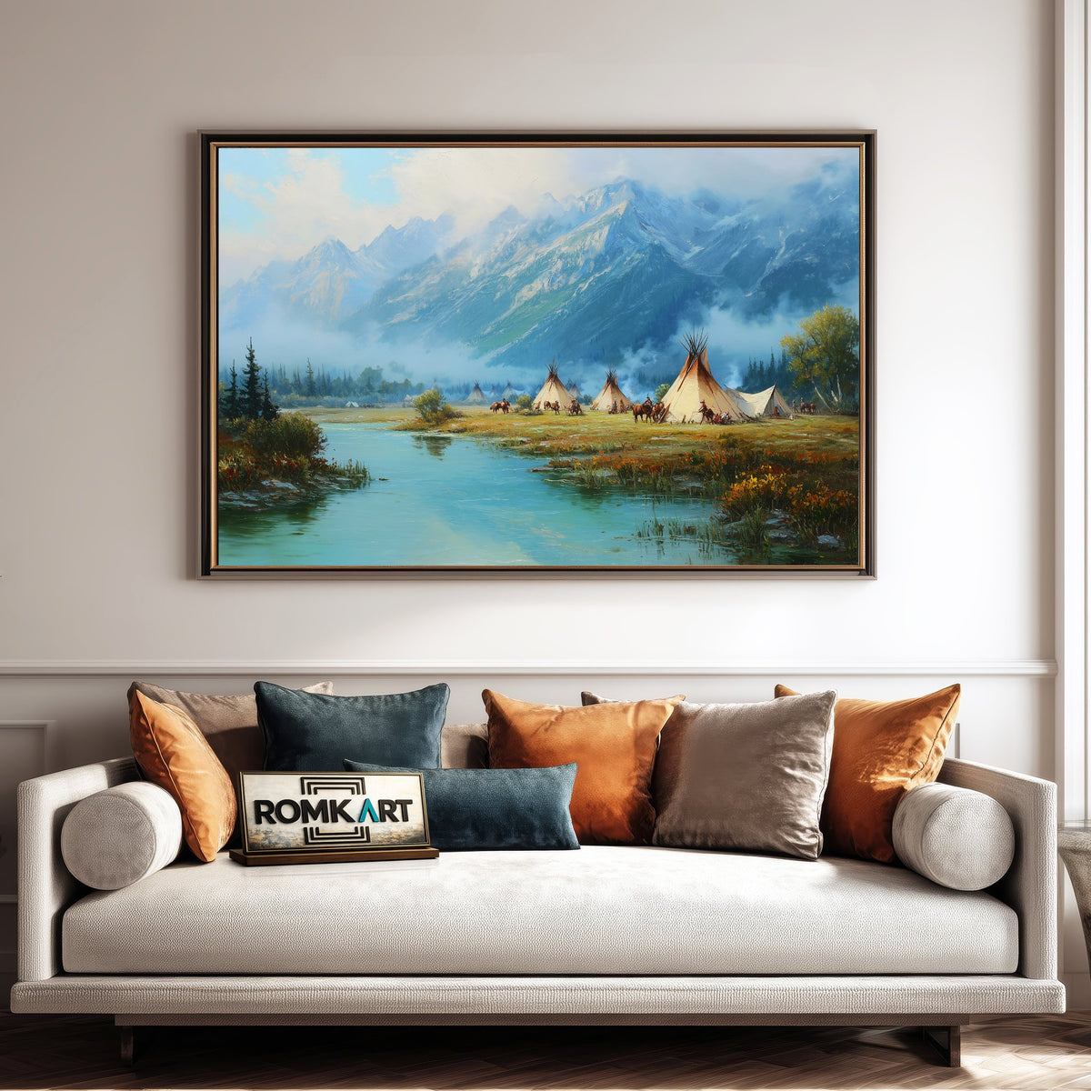 Native American Riverside Waterscape Oil Painting - image 4