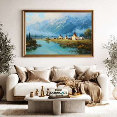 Native American Riverside Waterscape Oil Painting - image 5