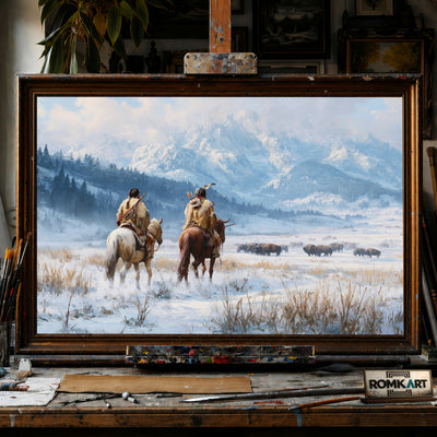 Native American Snow Mountainside hand-painted oil painting on canvas