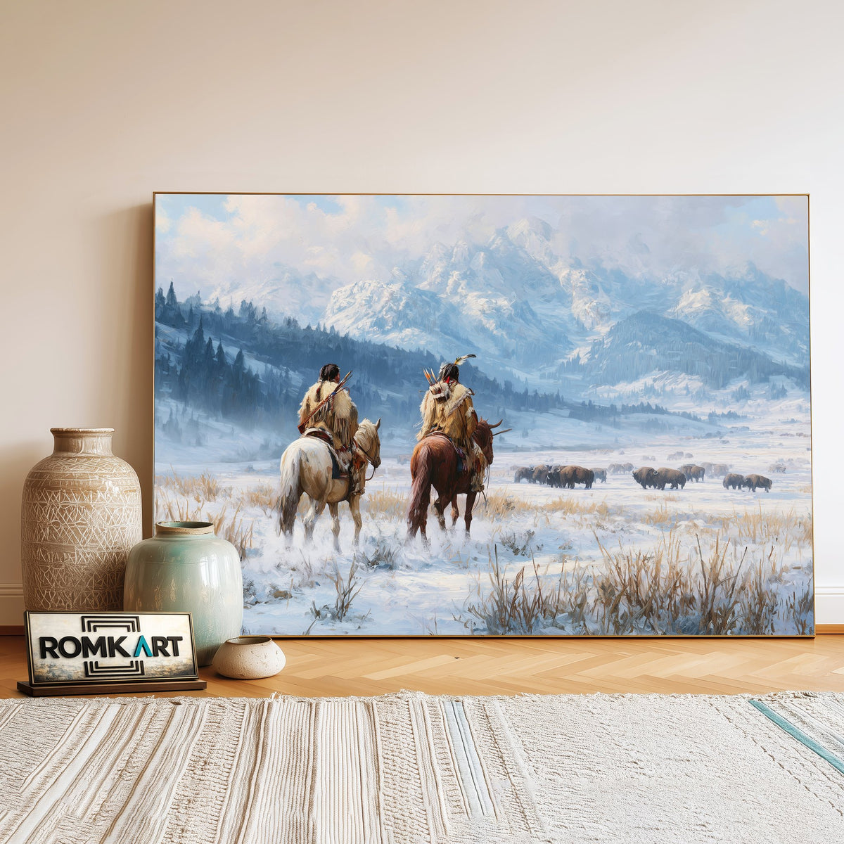 Native American Snow Mountainside Oil Painting - image 3