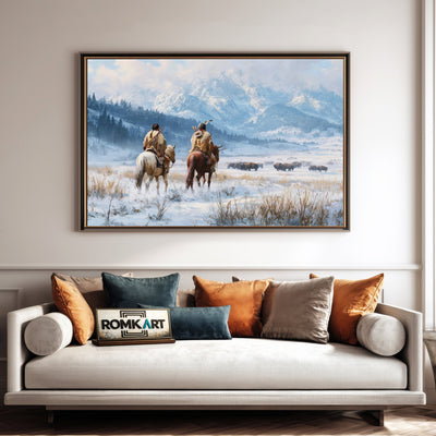Native American Snow Mountainside Oil Painting - image 4