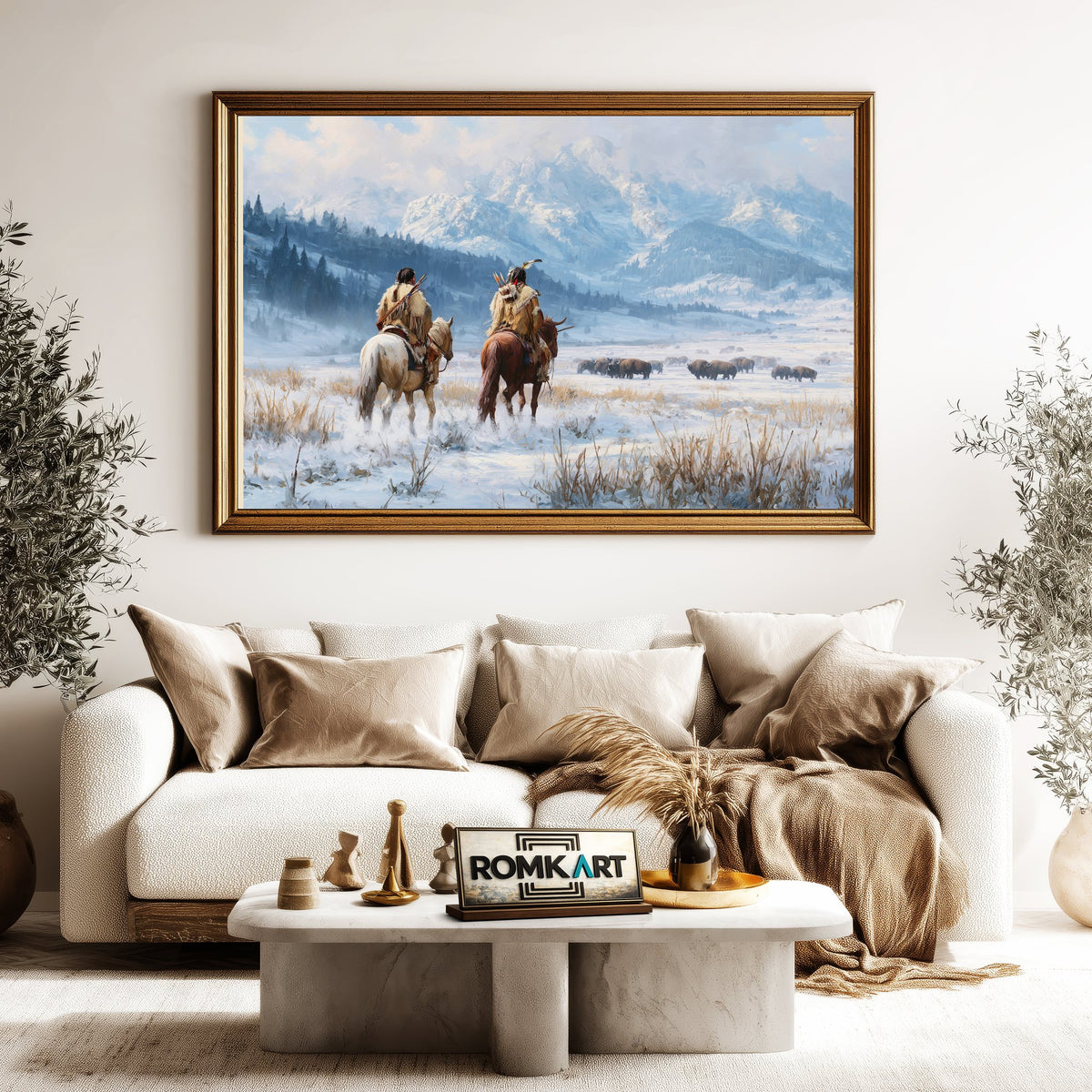 Native American Snow Mountainside Oil Painting - image 5