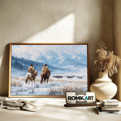 Native American Snow Mountainside Oil Painting - image 6