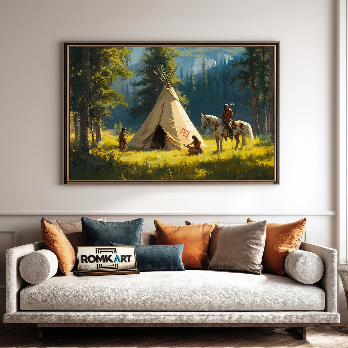 Native American Tipi Landscape Oil Painting - image 4