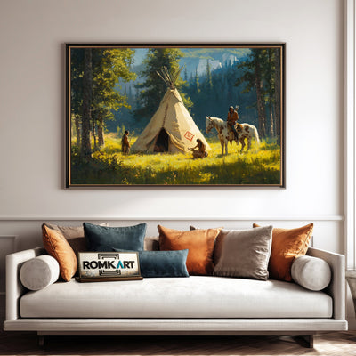 Native American Tipi Landscape Oil Painting - image 4