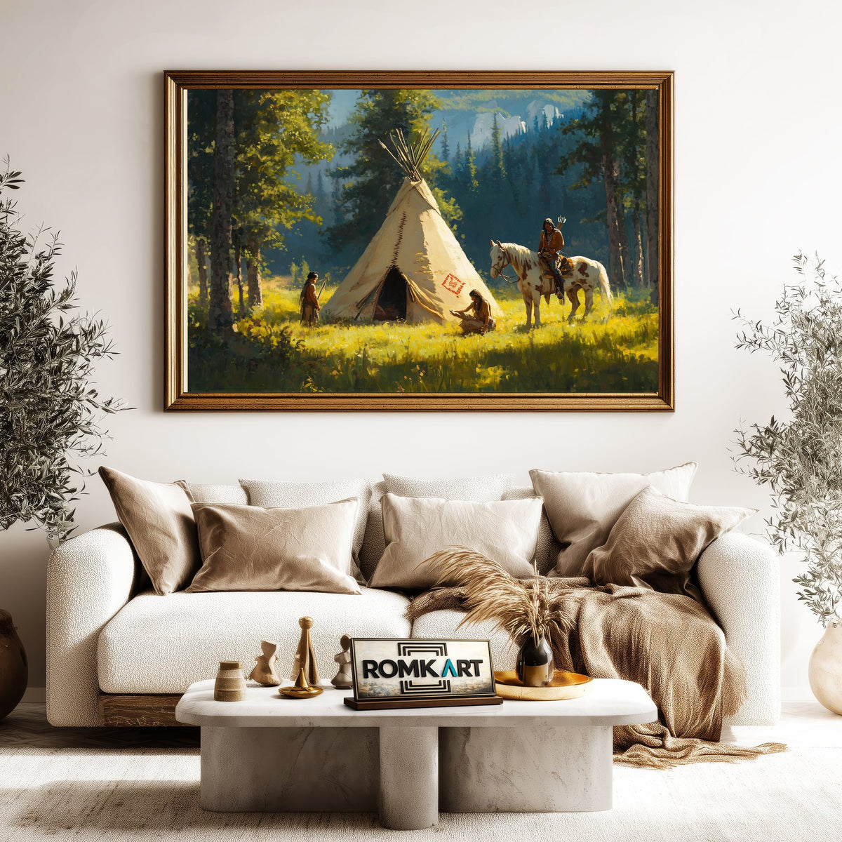 Native American Tipi Landscape Oil Painting - image 5