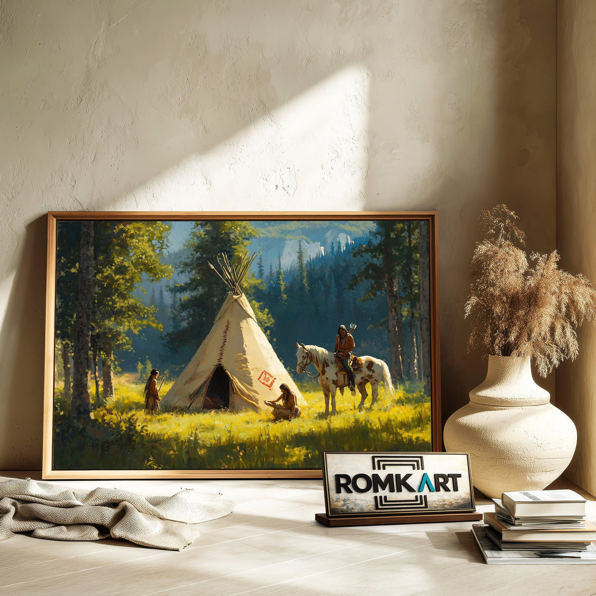 Native American Tipi Landscape Oil Painting - image 6