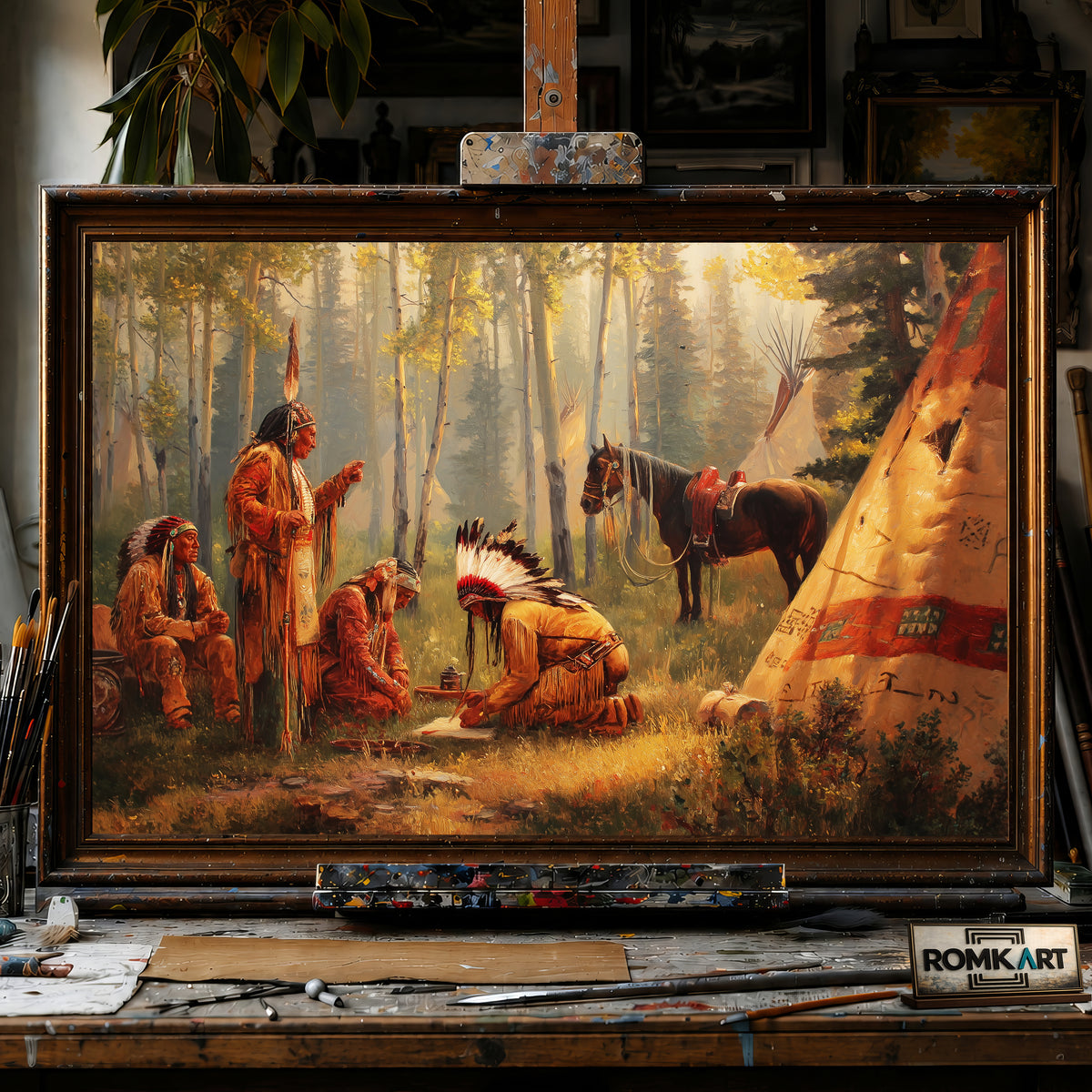 Native American Tribal hand-painted oil painting on canvas