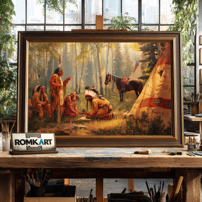 Native American Tribal Oil Painting - image 2
