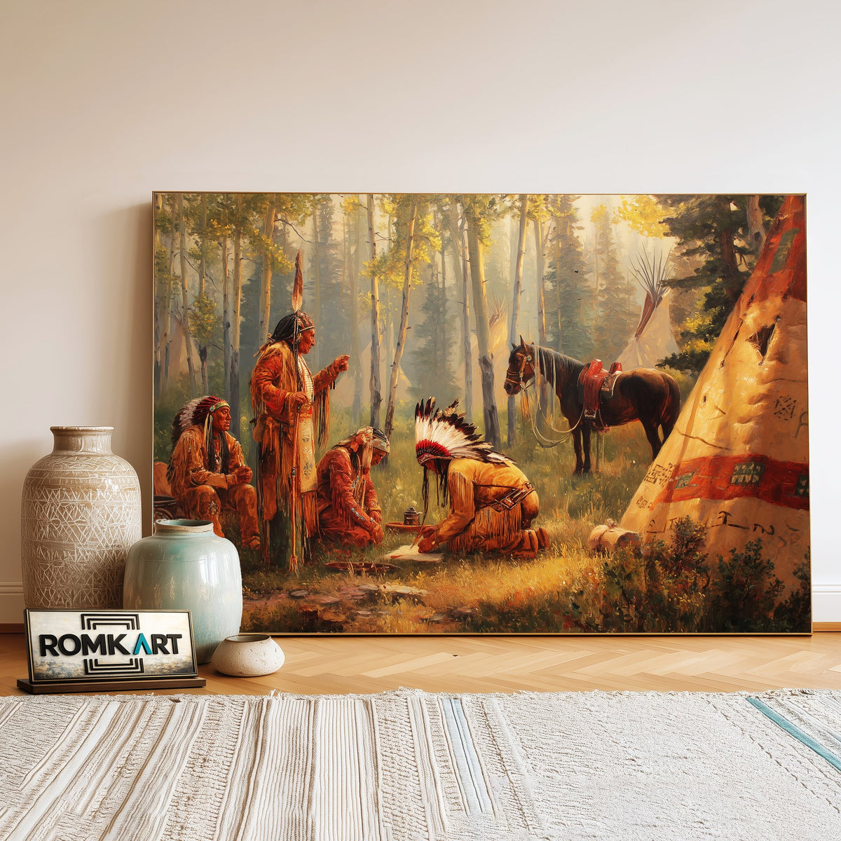 Native American Tribal Oil Painting - image 3
