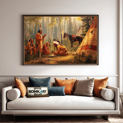 Native American Tribal Oil Painting - image 4