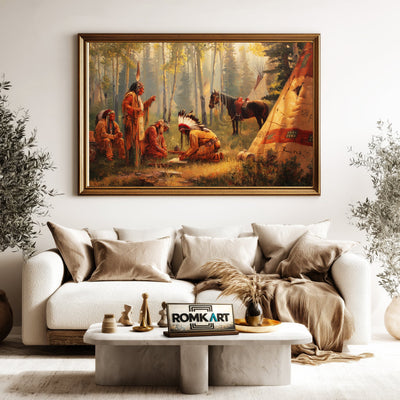 Native American Tribal Oil Painting - image 5