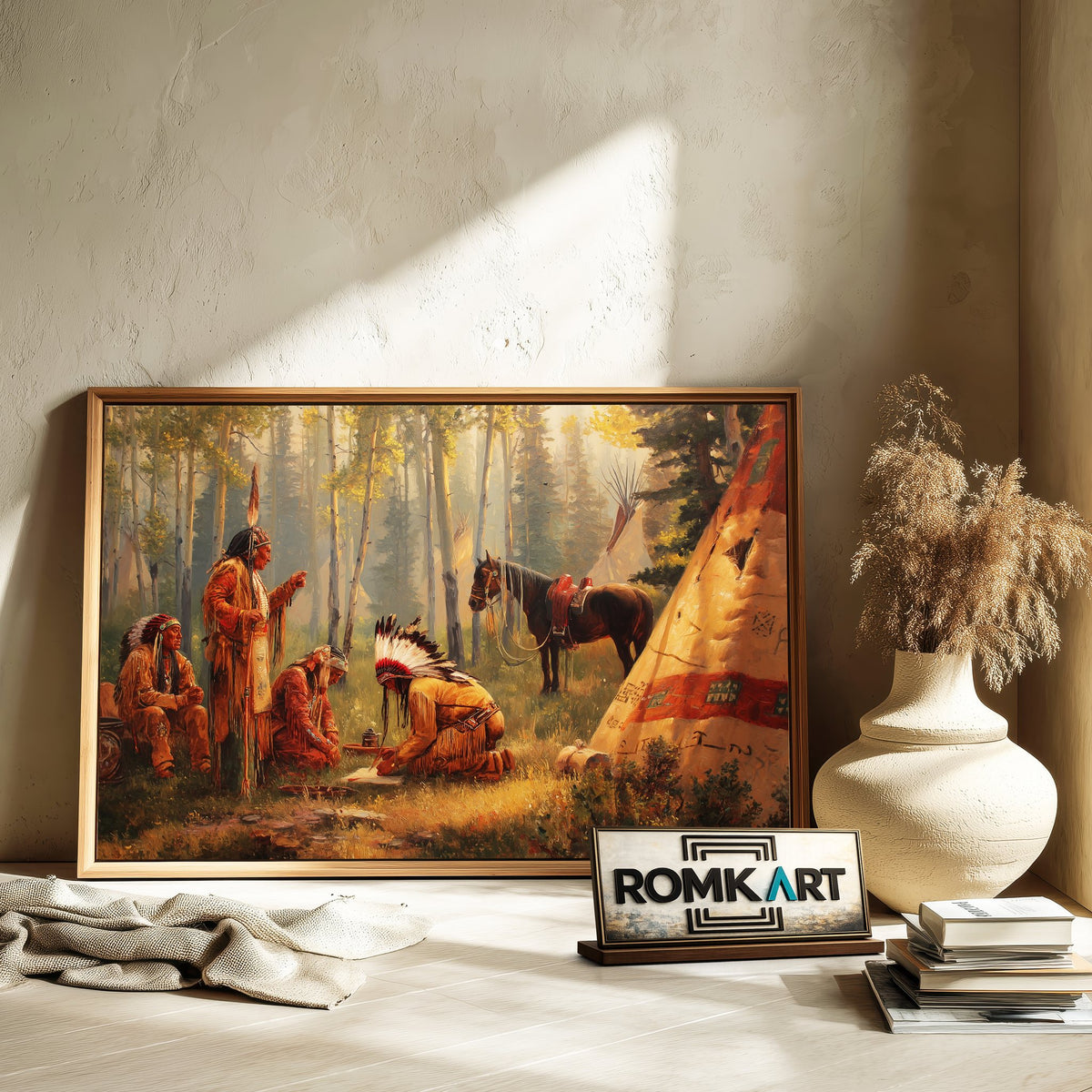 Native American Tribal Oil Painting - image 6