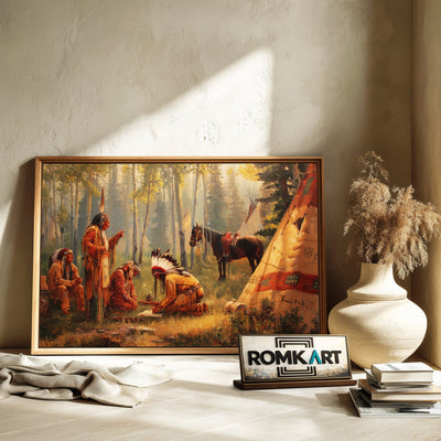 Native American Tribal Oil Painting - image 6