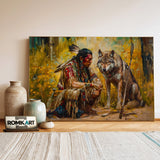 Native American Warrior and the Wolf Historical Oil Painting - image 3