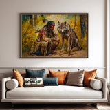 Native American Warrior and the Wolf Historical Oil Painting - image 4