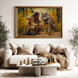 Native American Warrior and the Wolf Historical Oil Painting - image 5