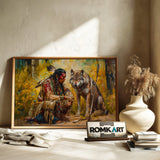 Native American Warrior and the Wolf Historical Oil Painting - image 6