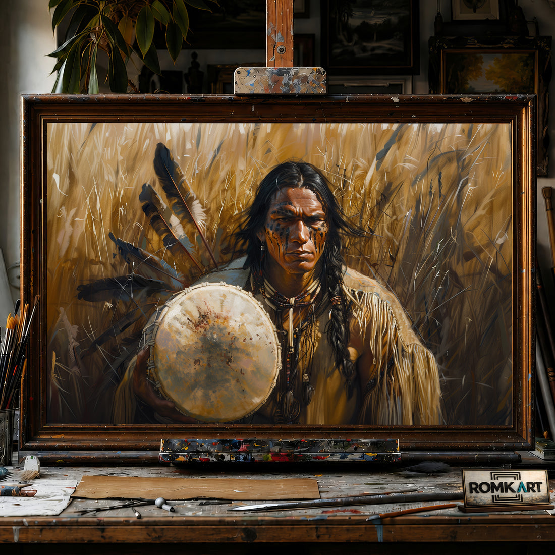 Native American Warrior hand-painted oil painting on canvas