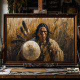 Native American Warrior hand-painted oil painting on canvas