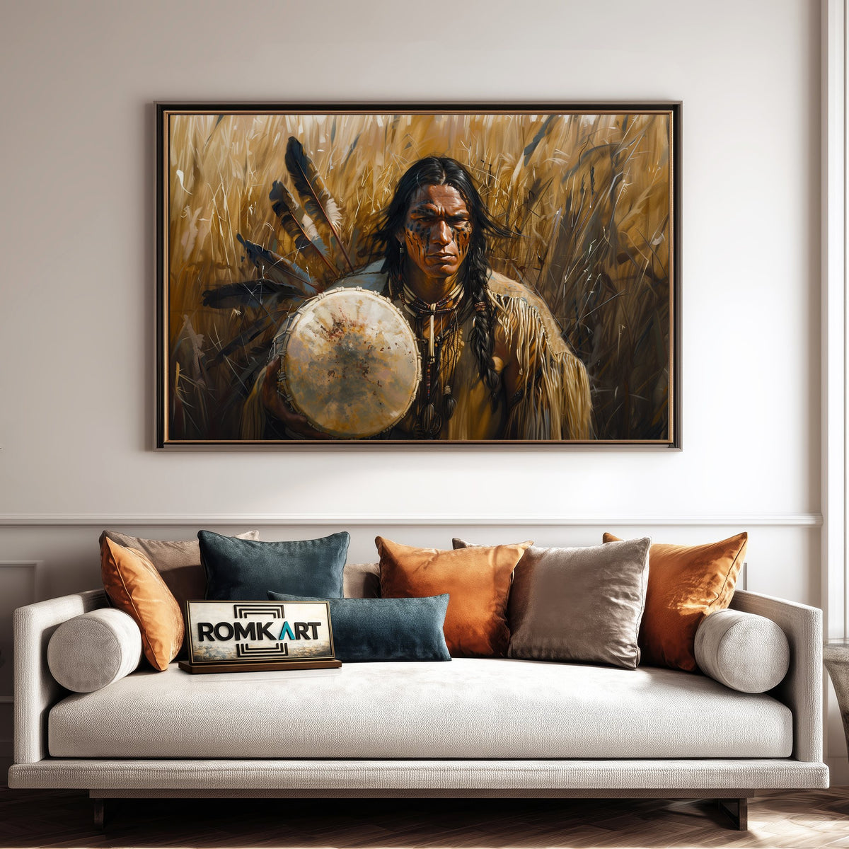 Native American Warrior Historical Oil Painting - image 4