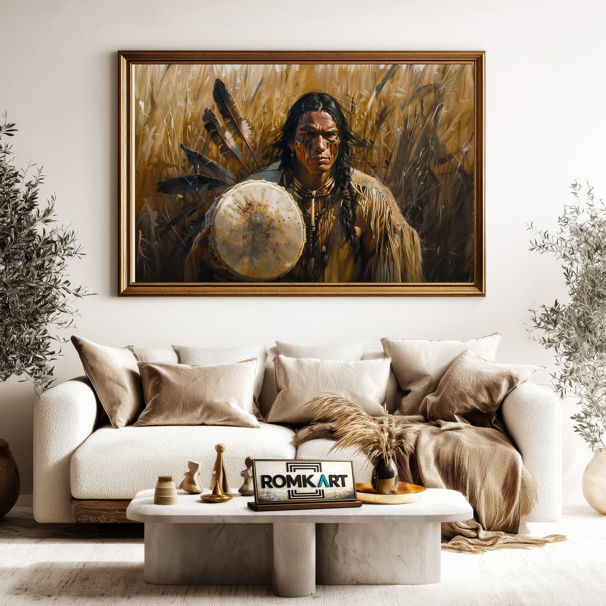 Native American Warrior Historical Oil Painting - image 5