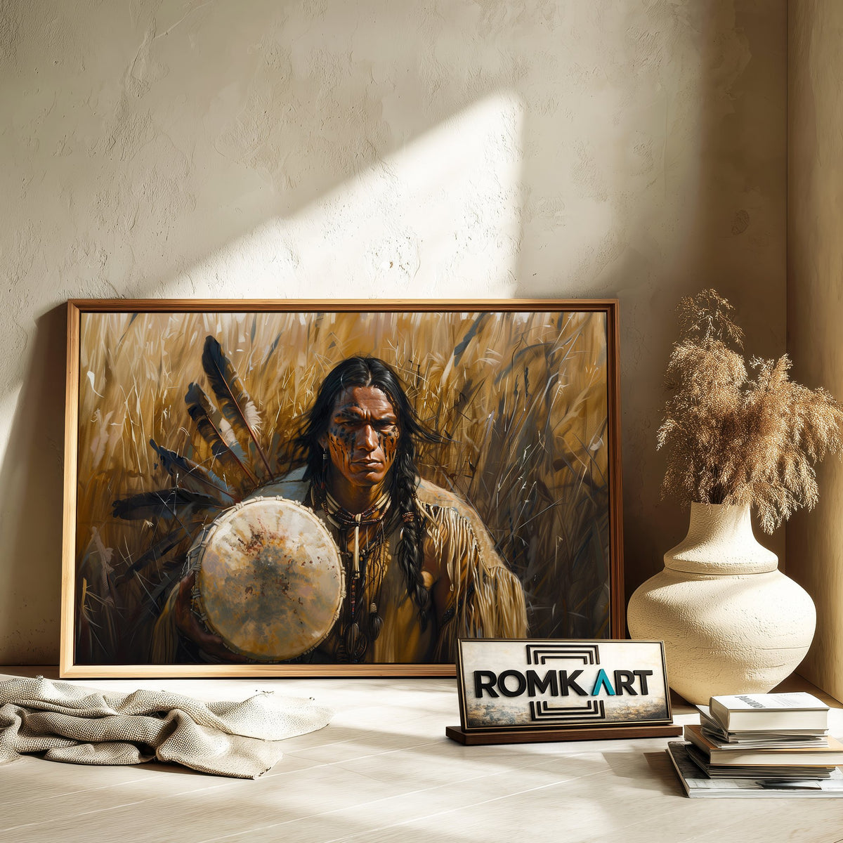 Native American Warrior Historical Oil Painting - image 6