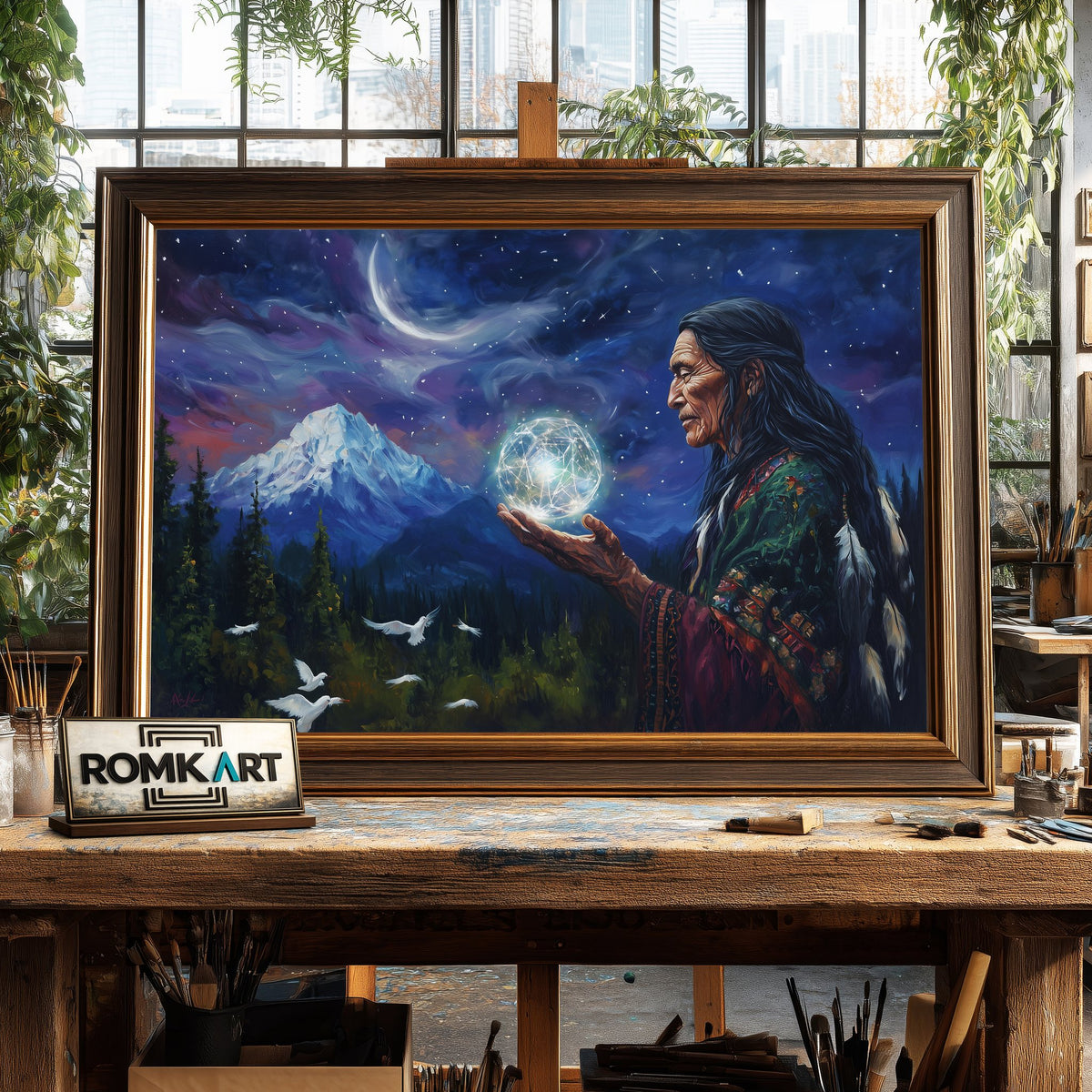 Native American Wizard Elder Oil Painting - image 2