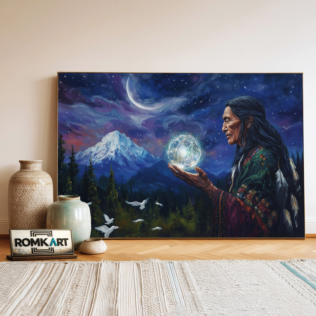 Native American Wizard Elder Oil Painting - image 3
