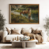 Native American Woman and Horse Oil Painting - image 5