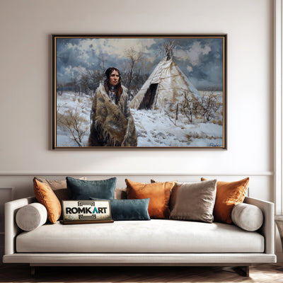Native American Woman and Teepee Oil Painting - image 4