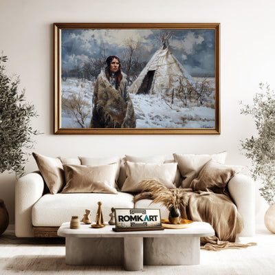 Native American Woman and Teepee Oil Painting - image 5
