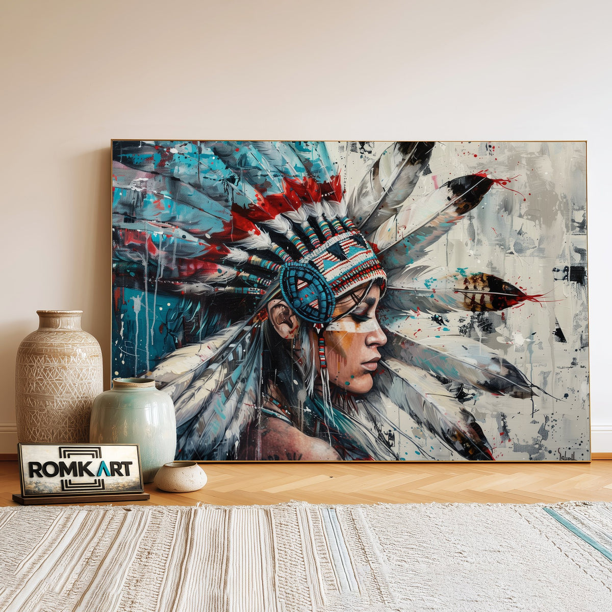 Native American Woman Art Oil Painting - image 3