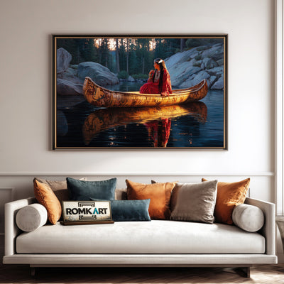 Native American Woman on River Mountain Oil Painting - image 4