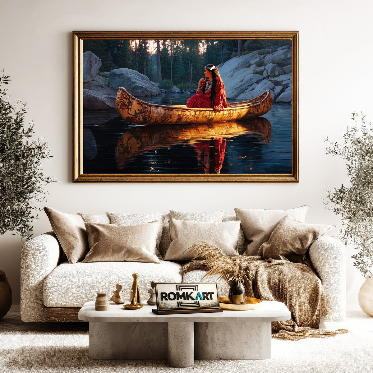 Native American Woman on River Mountain Oil Painting - image 5