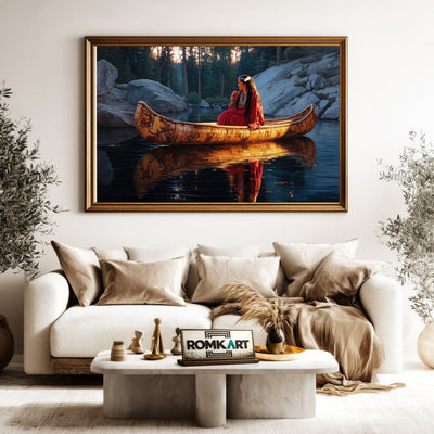 Native American Woman on River Mountain Oil Painting - image 5