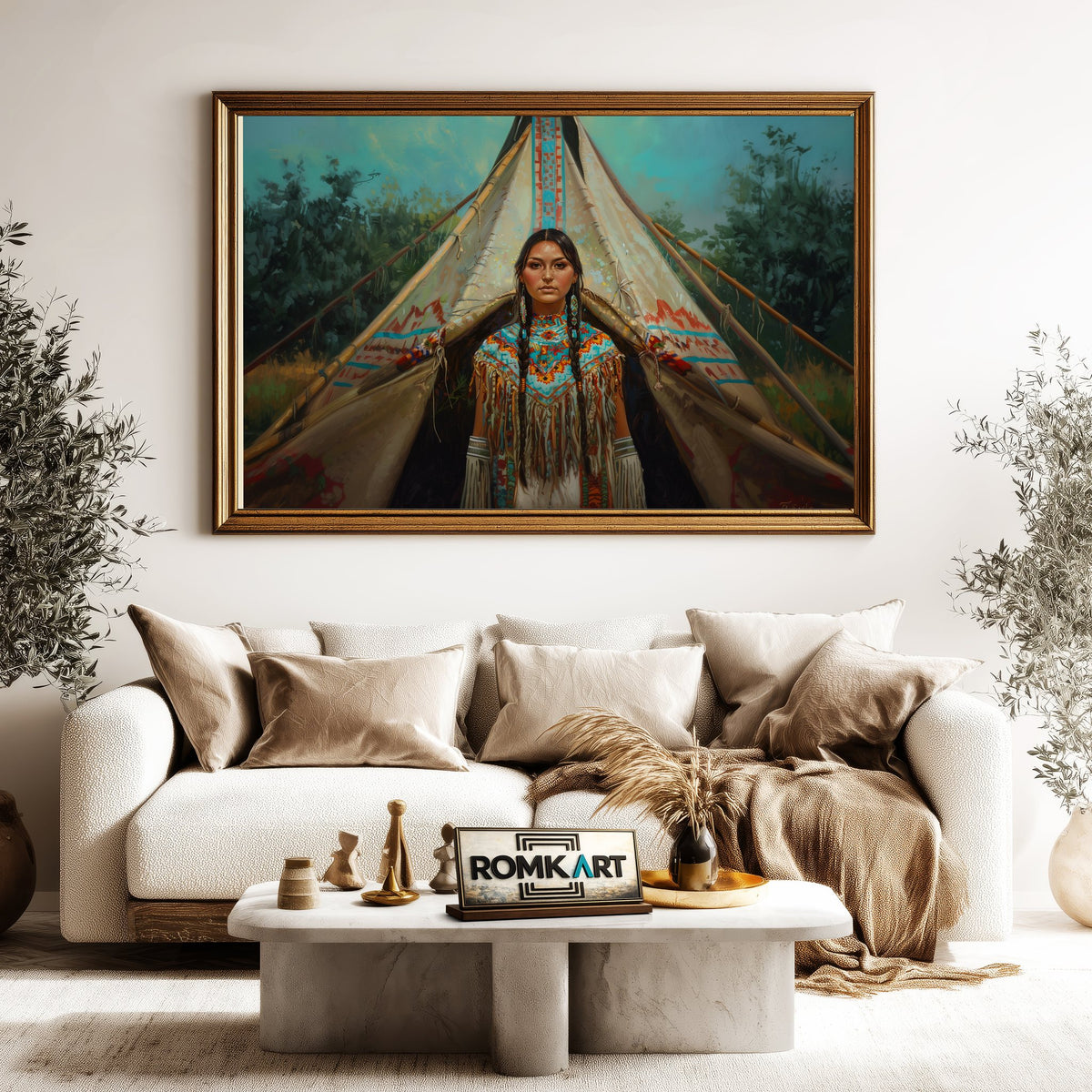 Native American Woman Traditional Teepee Oil Painting - image 5
