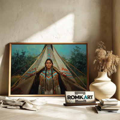 Native American Woman Traditional Teepee Oil Painting - image 6