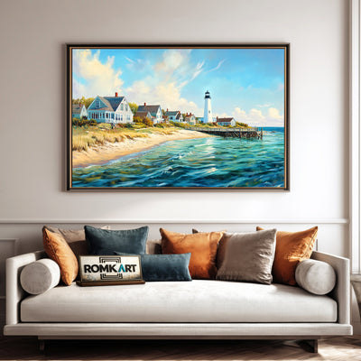 New England Coastal Village Seascape Oil Painting - image 4