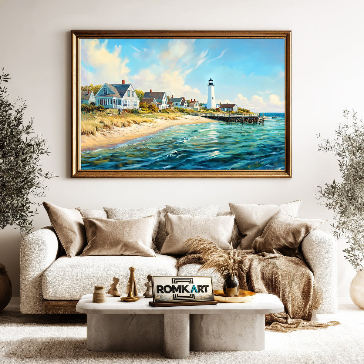 New England Coastal Village Seascape Oil Painting - image 5