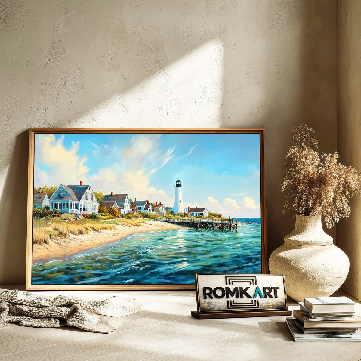 New England Coastal Village Seascape Oil Painting - image 6