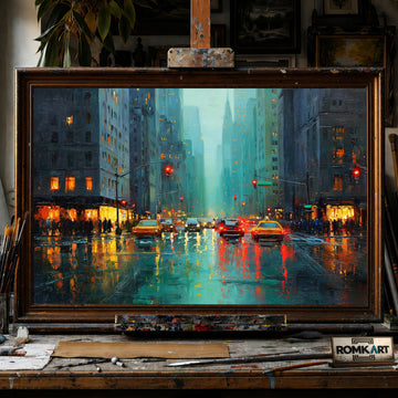 New York Rainning - Hand-Painted Oil Painting - View 1
