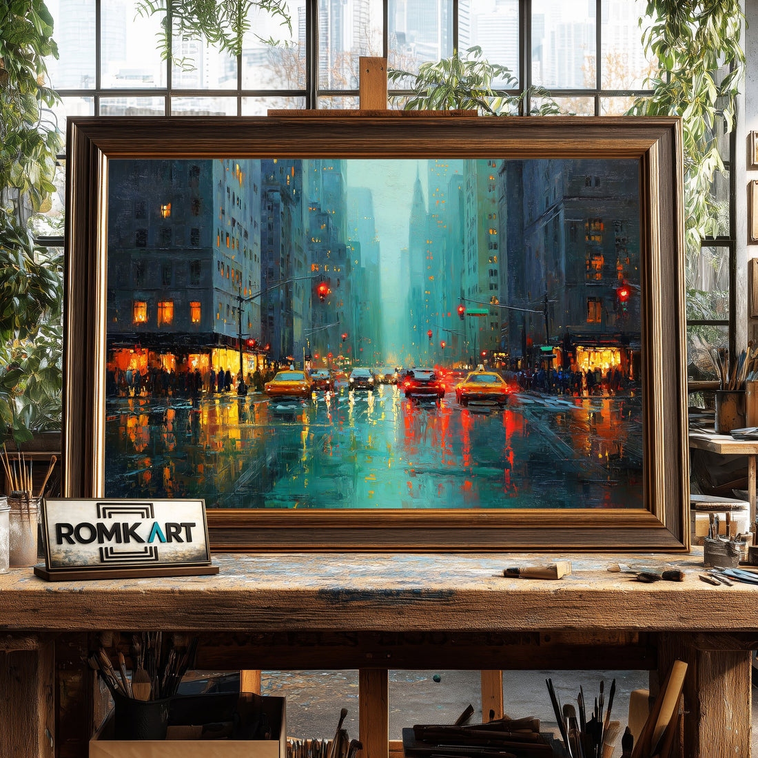 New York Rainning - Hand-Painted Oil Painting - View 1