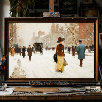 New York Street 19th century hand-painted oil painting on canvas