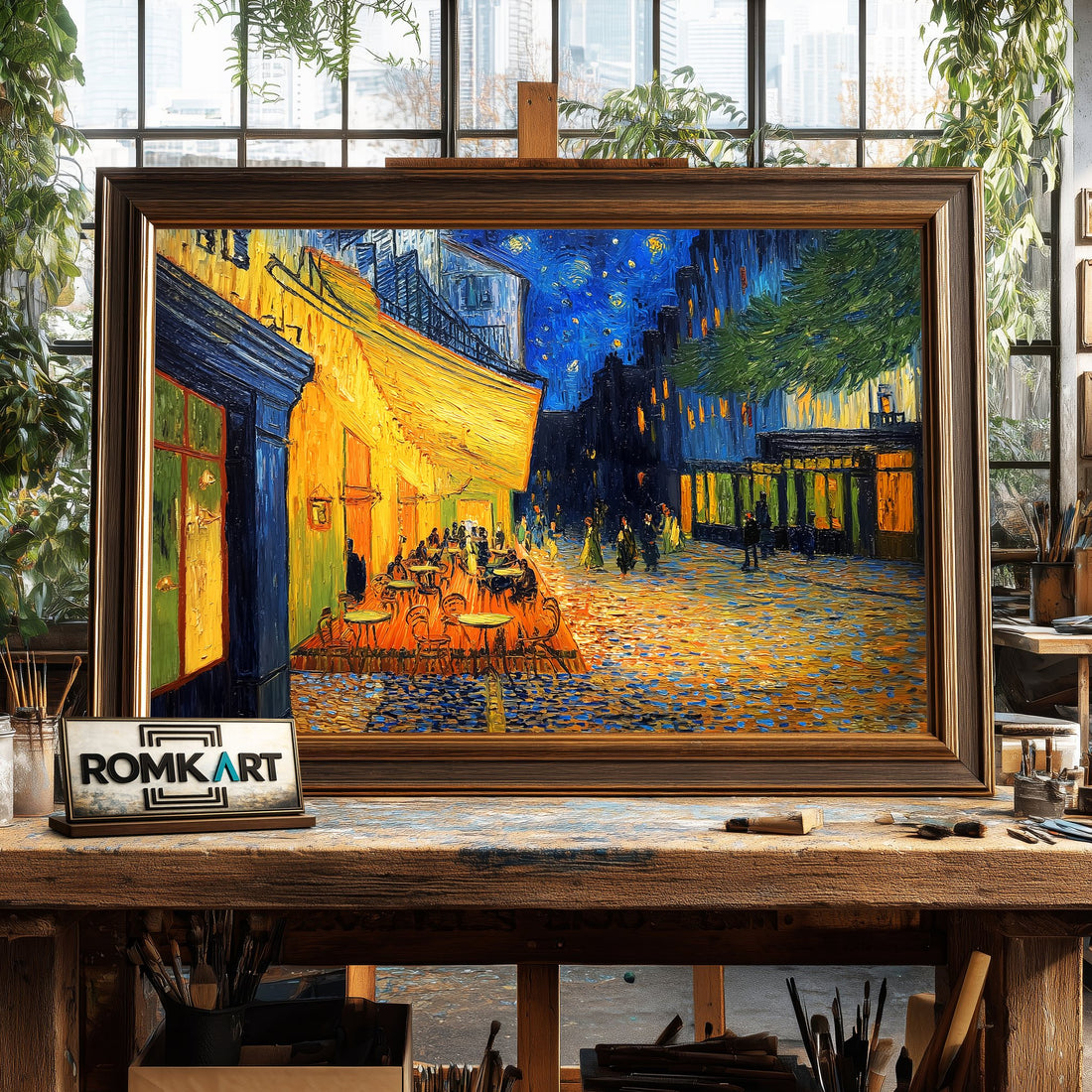 Nighttime Café Terrace - Hand-Painted Oil Painting - View 1