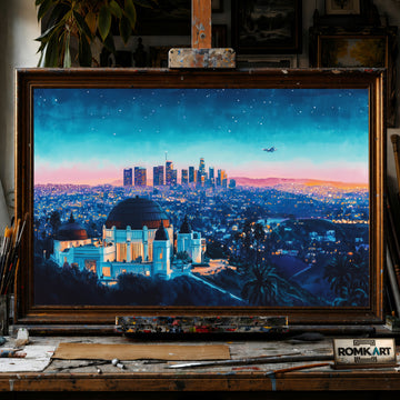 Nighttime of Los Angeles hand-painted oil painting on canvas
