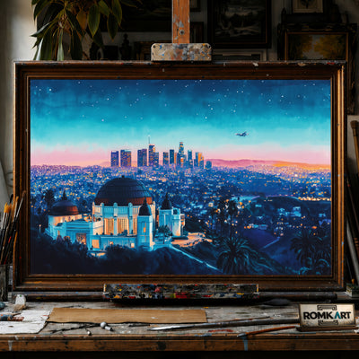 Nighttime of Los Angeles hand-painted oil painting on canvas
