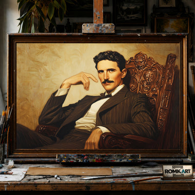 Nikola Tesla hand-painted oil painting on canvas