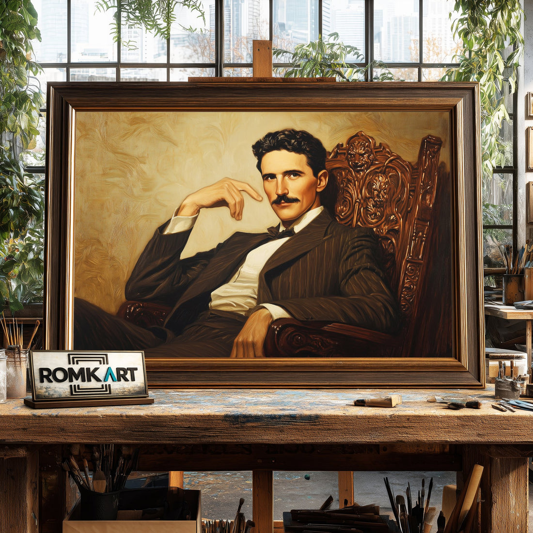 Nikola Tesla hand-painted oil painting on canvas